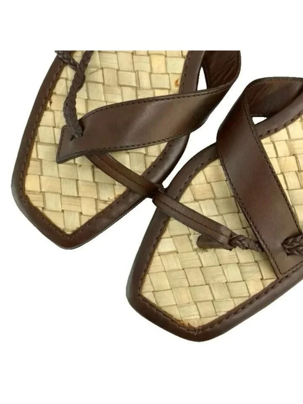 Gucci Y2k Era Sandals Leather Flat Square Toe Lace-up Braided Brown